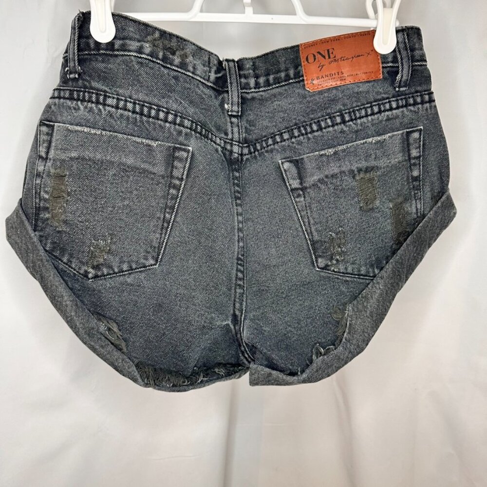 One X One Teaspoon Distressed Black Denim Shorts - Picture 13 of 16